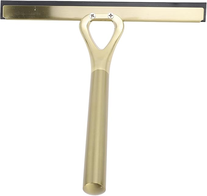 304 Stainless Steel Silicon Shower Squeegee Scrubber, Multifuntional Bathroom Cleaner Wiper for Shower Glass Door with Adhesive Hook, Mirrors, Bathrooms,Kitchens (Gold)