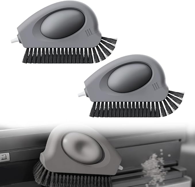 2-in-1 Groove Cleaning Brush, Multi-Functional Window Track Cleaner with Hard Bristles & Hidden Scraper for Sliding Doors Sills Seals, Ergonomic Crevice Brush for Grout and Hard-to-Reach Areas (2)