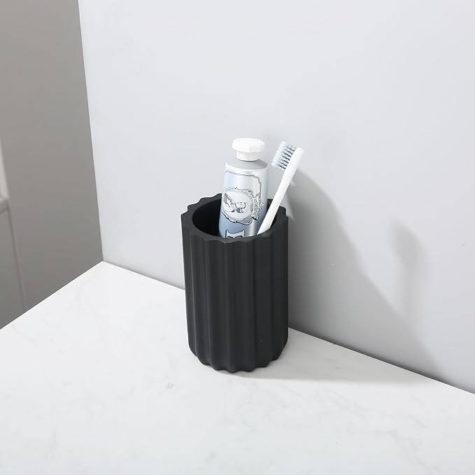 Matte Black Pen Holder Bathroom Tumbler Cup Round Organizer for Electric Toothbrushes Makeup Brushes, Toothbrush Toothpaste Holder for Countertop Bathroom Accessory