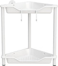Orimade Rustproof 2 Tier Floor Standing Corner Shower Caddy Organizer, Plastic Metal Splicing Floor Corner Shelf Rack Stands for Bathroom, White
