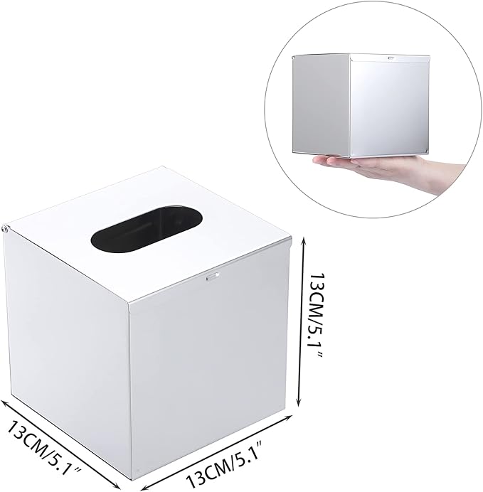Sumnacon Square Stainless Steel Tissue Box Cover - Wall Mounted Stylish Paper Facial Cover, Modern Metal Tissue Box Holder for Bedroom/Bathroom/Vanity/Countertop/Dresser/Night Stand/Office/Car, Polish