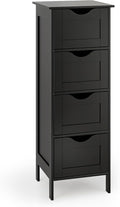 VINGLI Black Bathroom Storage Cabinet with 4 Drawers, Slim Freestanding Floor Cabinet for Small Spaces, Narrow Side Organizer Storage Unit for Restroom, Living Room & Kitchen, Farmhouse Style