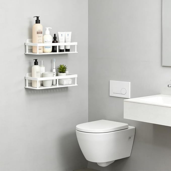 ACEXINYAN 2pc Wall Mounted Storage Rack, No Drill Shelves for Wall, Floating Shelves Damage-Free Expand Walls Space for Living Room Kitchen Bathroom (2, White)