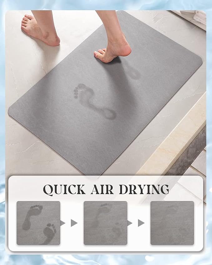 MontVoo -Bath Mat Rug-Rubber Backing Non Slip Quick Dry Absorbent Thin Bathroom Rugs Fit Under Door-Faux Suede Surface Bathroom Floor Mats-Shower Rug for in Front of Bathtub Shower Gray 17"x27.5"