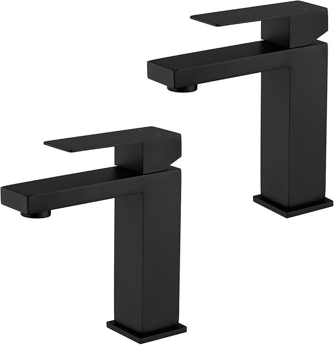 Black Bathroom Sink Faucet One Hole Faucet Single Handle 2 Packs 1 Hole Vanity SUS304 Stainless Steel Faucets for Bathroom Sink Matte Black Bathroom Faucet 2 Pieces, SF3-BK-P2