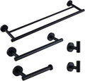 Matte Black Bathroom Accessories Kit 5-Pieces Bathroom Hardware Set Wall Mounted - Includes 24" Double Towel Bar, 12" Hand Towel Bar, Toilet Paper Holder, 2X Robe Towel Hooks …