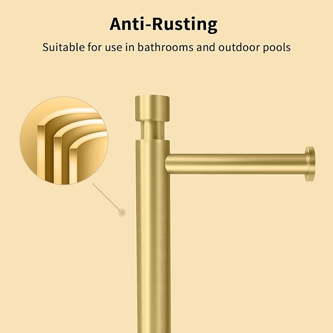 YUMORE Toilet Paper Holder Stand Freestanding, Weighted and Sturdy Stainless Steel Design with Non-Slip Cap, Gold Rustproof Tissue Roll Holder for Modern Bathroom, RV