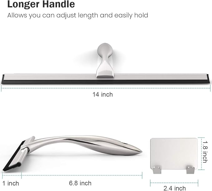 Shower Squeegee for Shower Doors, Bathroom, Mirrors, Tiles and Car Windows (Grey, 14 inch)