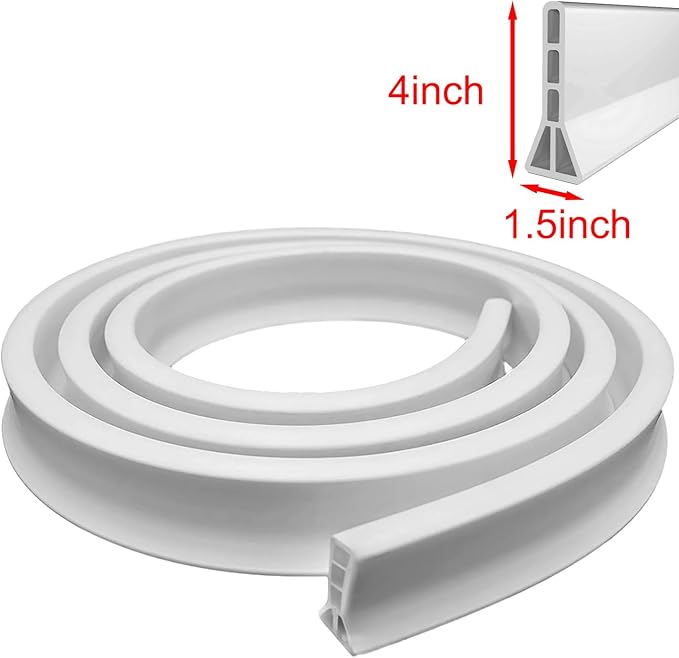 4" Extra High Shower Threshold Water Dam, 80 in Flexible TPE Silicone Shower Splash Guard for Walk-in Shower,Shower Water Barrier for Wet and Dry Separation in Bathroom and Kitchen,White