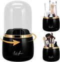 Toothbrush Holders with Cover, Dustproof 360 Rotating 7 Slots Toothpaste Holder for Bathroom Organizer Countertop, Makeup Brushes Organizer, Bathroom Accessories (Black)