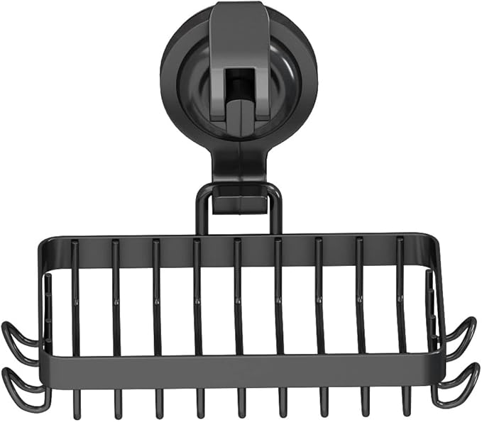 Soap Holder Shower, Suction Cup Soap Dish for Shower with 4 Hooks, 304 Stainless Steel, Black