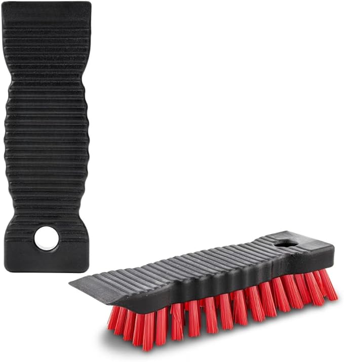 High Power Scrub Brush, 7.5 Inch Handheld Cleaning Brush with Red Stiff Fibers, Black Grip Handle for Kitchen, Bathroom, Tile, Grout, Sink & Shower