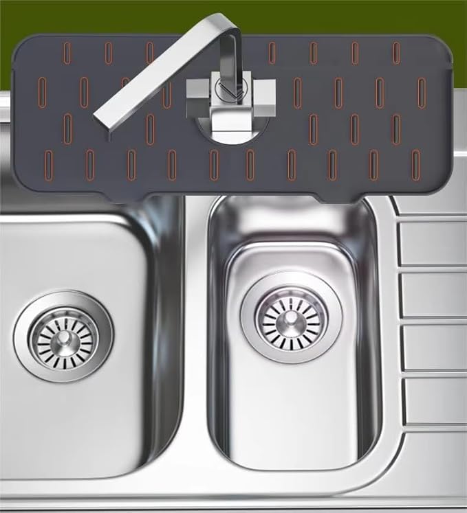 Silicone Sink Splash Guard & Water Catcher Mat, Adjustable Faucet Drip Mat for Kitchen & Bathroom, Gray, 14.56 x 5.51 Inches (2)