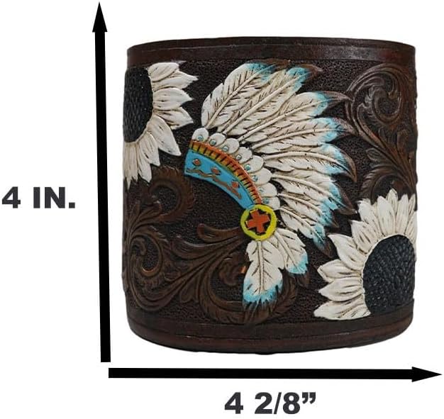 Ebros Gift Southwestern Native American Indian Chief Headdress Eagle Feathers with Scrollwork Toothbrush and Toothpaste Holder Bathroom Vanity Accent Decor Accessories
