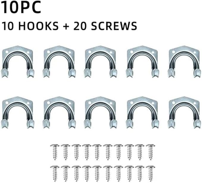 Storage Hanger Hooks,Double Tool Storage Hook 10Pcs Wall Mounted Hanger Hooks with 20Pcs Screws for Garage Shed,Universal Galvanized Metal Utility Hooks for Garden Tools