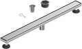 32-Inch Linear Shower Floor Drain, Stainless Steel Bathroom Floor Drains, Rectangular Shower Trench Floor Drain, Hair Strainer, Brushed Nickel