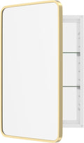 WallBeyond WallByond Bathroom Medicine Cabinet with Mirror, 19x30 Inch Gold Recessed Medicine Cabinet with Round Corner Aluminum Alloy Metal Framed, Single Door Modern MedicineMabinet with Storage