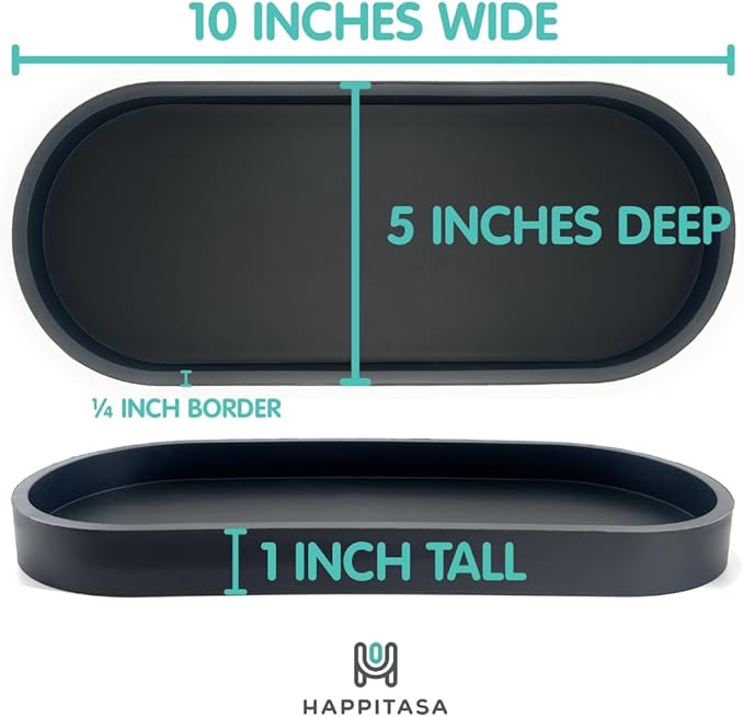 Happitasa Premium 12” x 5” Silicone Vanity Tray | Sink and Surface Organizer with Sturdy Non-Slip Base | Heat Safe, Dishwasher Safe (Dark Chocolate)