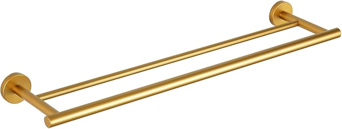 GERZWY Bathroom Double Towel Bar 24-Inch Gold Stainless Steel Modern Round Style Bath Hand Towel Rack Wall Mount