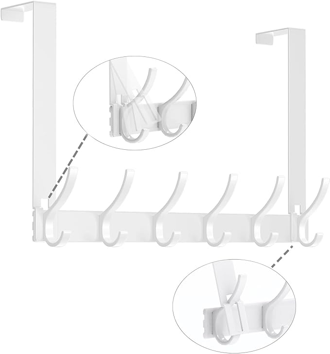 Over The Door Hooks - NO NAIL over door hanger holder,NO ASSEMBLY REQUIRED large over the door towel rack with 12 hooks, heavy duty hooks for bathroom,bedroom,kitchen,hanging towels,coats (White)