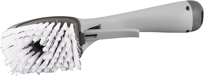 Soap Dispensing Dish Brush, Kitchen Scrub Brush with Soap Dispenser Fillable Long Grips Brush for Pans Pots Sink and Bathtub Washing, Green/Gray(Gray)