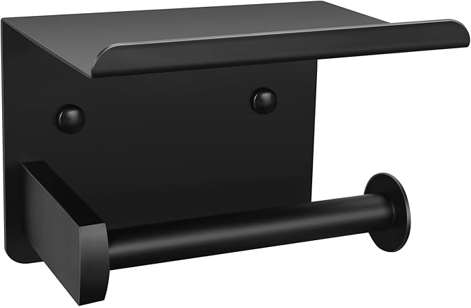 1pcs Matte Black Toilet Paper Holder with Shelf, Screw or Self Adhesive Toilet Paper Holder Wall Mount