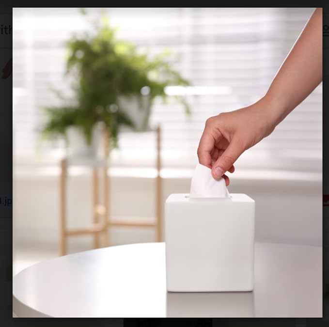 White Tissue Box Cover - Modern Tissue Holder, Lacquer High Gloss Finish & Rounded Edges - Cube Square Box. Bathroom, Desks, Kitchen Countertop, Dressers - Wont Move When You Pull a Tissue!