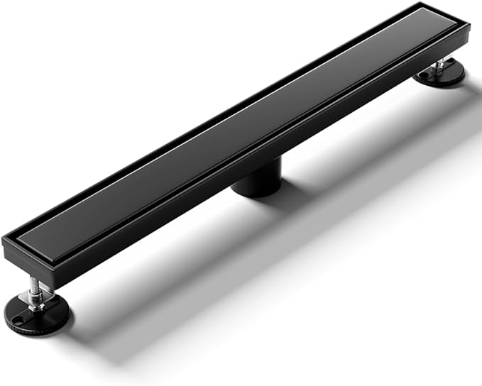 Linear Shower Drain 48 Inch Black, Shower Drain with 2-in-1 Tile Insert Panel, Brushed AISI 304 Stainless Steel Linear Drain for Fast Drainage, Floor Drain for Bathroom, Kitchen, Garage & More