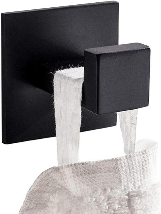 Self Adhesive 304 Stainless Steel Bathroom Square Towel Hook Matte Black Finish Coat Hat Door Hook Hanger Bathroom Accessories,No Screw Need