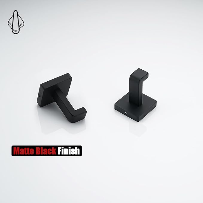 JQK Bathroom Towel Hook Black, Coat Robe Clothes Bath Wall Hooks for Kitchen Garage SUS 304 Stainless Steel Thick 0.8mm, 2 Pack Matte Black, TH250-PB-P2