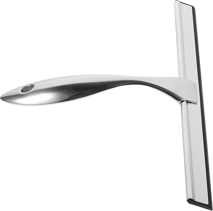 Tofficu Stainless Steel Glass Window Squeegee with Adhesive Hook 10-inch Water Scraper for Shower Doors Car Windows Bathroom Cleaning