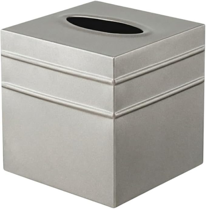 Monarch Abode Tissue Box Cover Square – Handcrafted Border Embossed Pewter Metal Tissue Holder Box for Bathroom Accessory, Aesthetic Decorative Facial Napkin Cube for Modern Home Decor