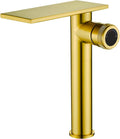 Becola Modern Brushed Gold Tall Waterfall Basin Mixer Tap with Adjustable Knobs and Two Supply Lines