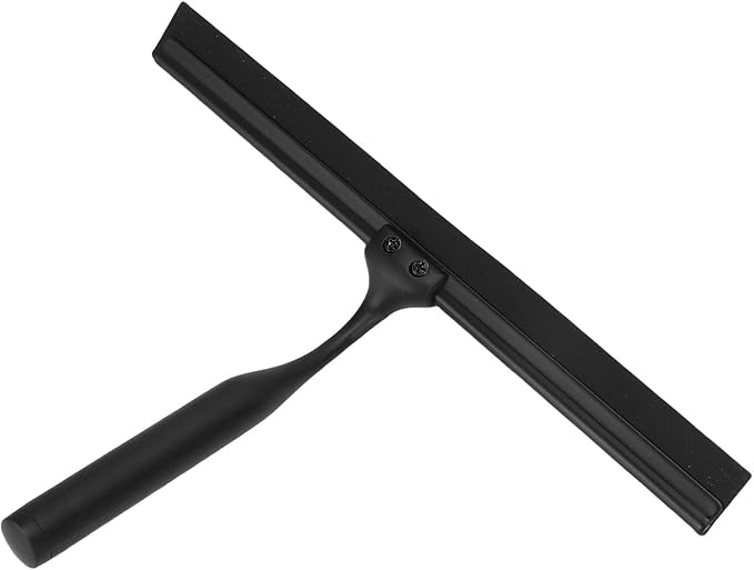 Focket Shower Squeegee, Stainless Steel Vane/Wing for Glass Doors with Adhesive Hooks for Bathroom Mirror Car Window and Tile Walls (Black)