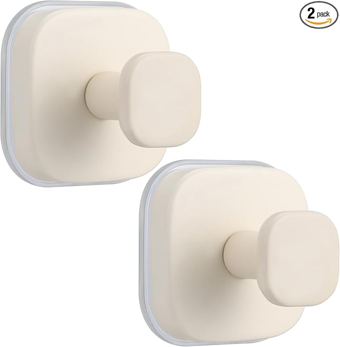 Suction Cup Hooks for Shower - Reusable No-Drill Mounting - Hooks for Towels, Robes & Loofah on Metal, Glass, Mirrors, Tile & Smooth Non-Porous Surfaces (2, Milk White)