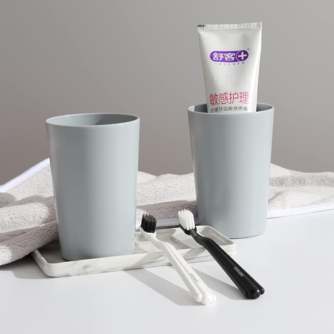 Bathroom Tumbler, Unbreakable Dishwasher, Safe Drink cup, Plastic cup 11 ounces, 2 pieces (grey and grey)