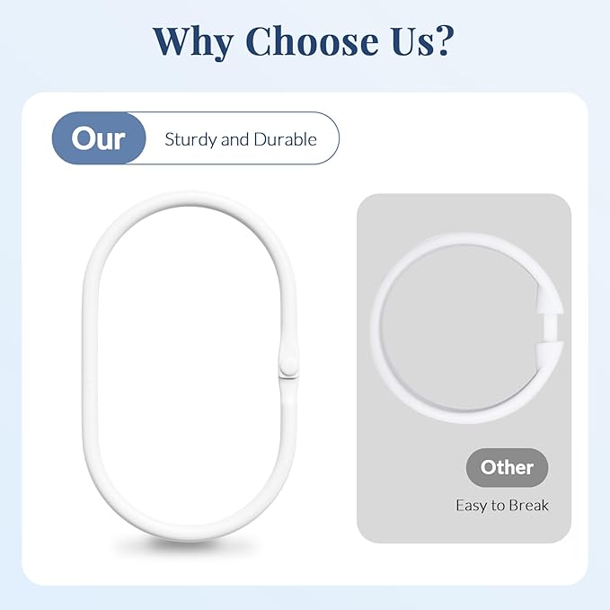 Shower Curtain Rings, White Shower Curtain Hooks 12 Pcs Anti-Drop Shower Rings for Curtain, Metal Shower Curtain Rings Rust Proof, Shower Hooks for Shower Curtain Rod, Curtain Rings