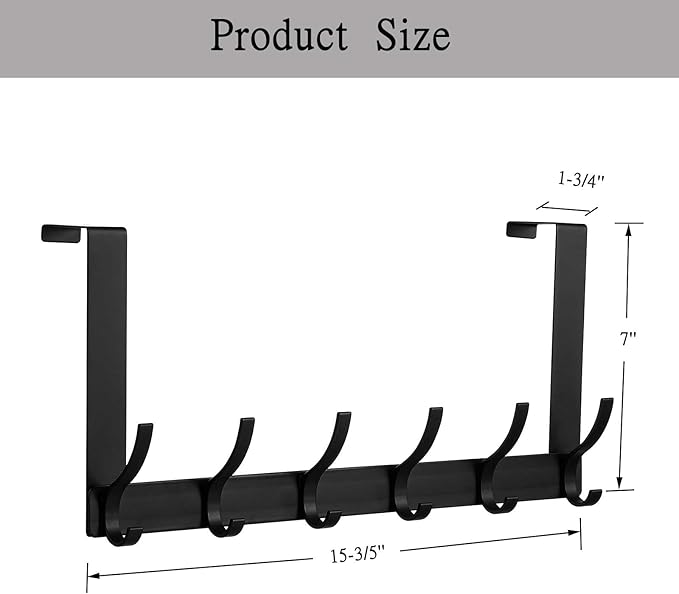 Over The Door Hooks, Back of Door Coat Hanger, Towel Racks for Bathroom with 12 Coat Hooks for Hanging Clothes, Black