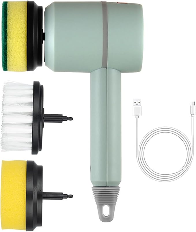 The Dish Buddy, Dish Buddy Electric, Dish Buddy Electric Spin Scrubber, 360° Rotating Multifunctional Cordless Electric Cleaning Brush, with 3 Replaceable Brush Heads, for Kitchen Bathroom (Green)