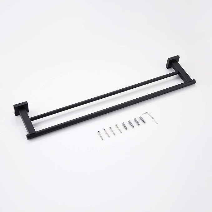 Miyili 23.6-Inch Matte Black Double Towel Bar - SUS 304 Stainless Steel Bathroom Towel Holder Rack