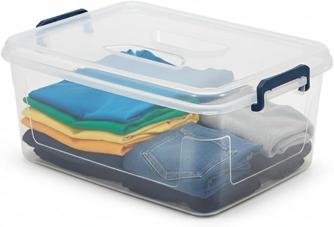 Tribello Clear Storage Bins with Lids, Stackable Plastic Storage Containers for Home Organization – Totes for Closet and Underbed Storage, 21 Quarts