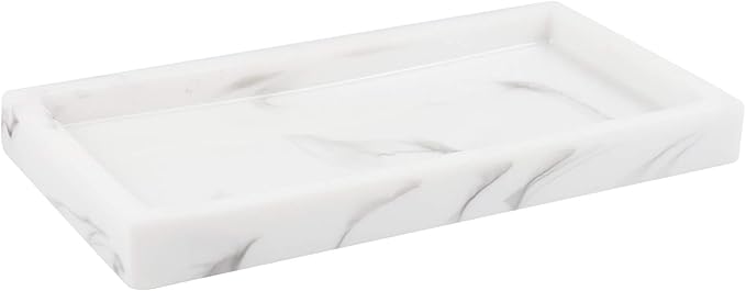 Marble Pattern Tray - Decorative Resin Vanity Tray Organizer for Bathroom, Kitchen, Coffee Table, 8-Inch White, Holds Perfume, Candles, Jewelry, Diffuser & Makeup