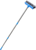 Wide Floor Cleaning Brush with Long Stainless Steel Handle Hard Plastic Bristles for Tile Bathroom Kitchen and Home Floors Ergonomic Design for Grout and Surface Scrubbing in Blue