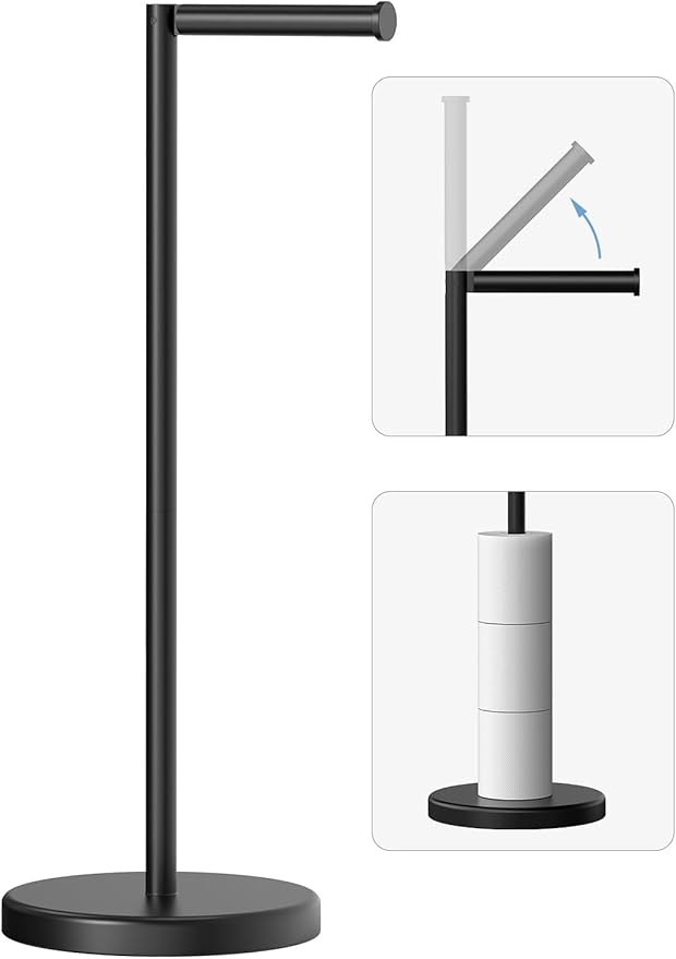 Matte Black Toilet Paper Holder Stand, Free Standing Toilet Paper Holder for Bathroom, 304 Stainless Steel Rustproof Toilet Paper Stand Storage for 4 Rolls(Fits All Rolls)
