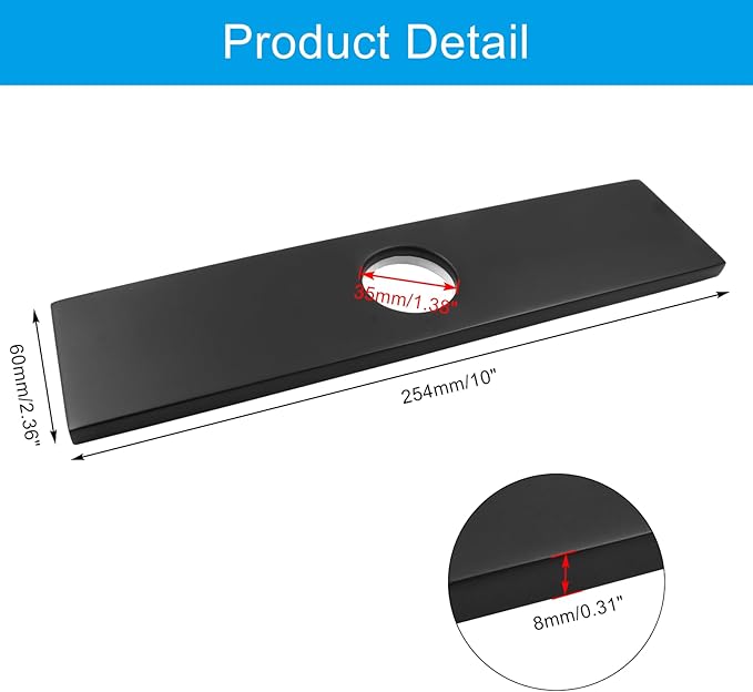 Biaungdo 10" Hole Cover Deck Plate, Matte Black Escutcheon Plate Stainless Steel Bathroom Faucet Plate Rectangle Faucet Cover Plate for 1 or 3 Hole Bathroom Vanity Sink Faucet