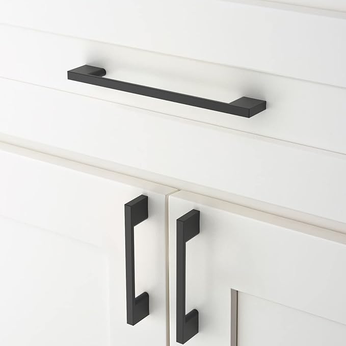Amerdeco 10 Pack Matte Black Zinc Cabinet Pulls 6.25 Inch(160MM) Hole Centers Kitchen Cabinet Handles Cupboard Handles Drawer Pulls ZH0060