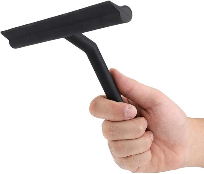 Window Shower Squeegee Scraper Scrubber Rubber Blade with Holder for Mirror Bathroom Kitchen Car Doors Glass Black