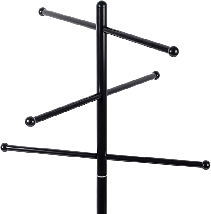 MyGift 6 Bar Free Standing Outdoor Pool Towel Rack, Modern Hot Tub Bathroom Accessories Storage Holder for Bath Towels, SPA & Poolside Towel Stand with Round Weighted Base (Dark Brown)