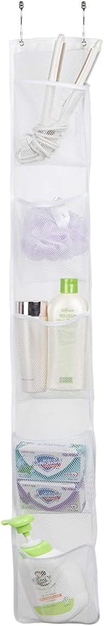 ALYER Hanging Storage Shower Caddy Organizer,Mesh Pockets for Bathroom,Closet,Pantry (White)