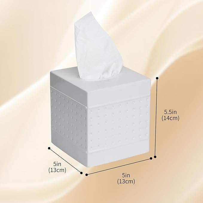 Industrial Style Tissue Box Cover with Bamboo Lid, Tissue Holder, Square Box Covers,for bedrooms, Offices, bathrooms, Living Rooms etc.(White)